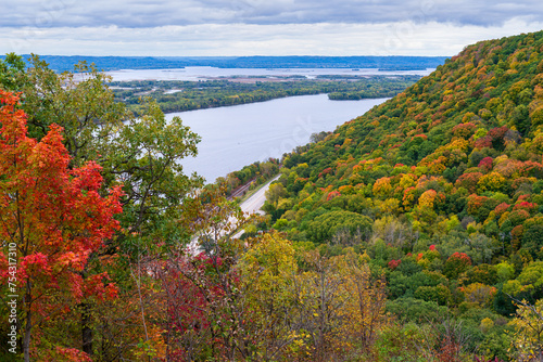 overlooking mississippi river from great river bluffs state park in driftless region of southeastern minnesota 