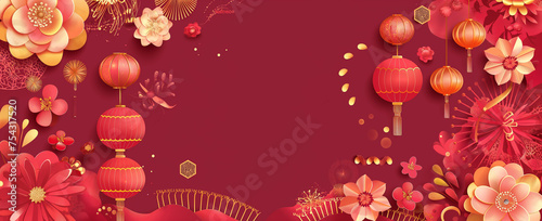 Golden Dragon on Red Chinese Background