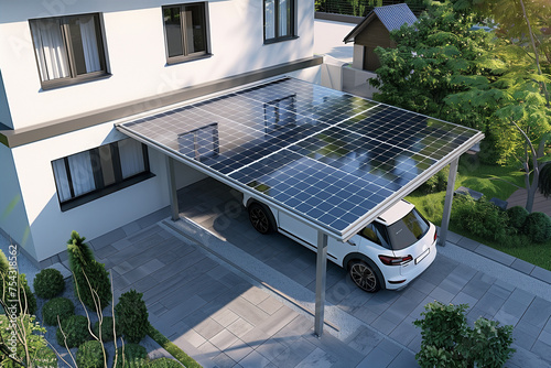New solar carport next to a detached house (A.I.-generated) photo
