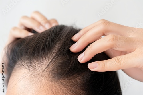 Man with hair loss problems closeup. Alopecia balding hairs on man scalp