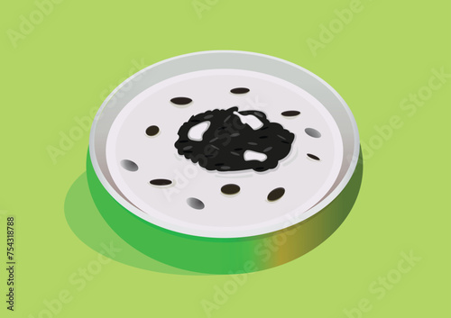 Bubur Ketan hitam, an Indonesian sweet dessert made of black glutinous rice porridge with coconut milk and palm sugar and usually also mixed with mung bean puree.