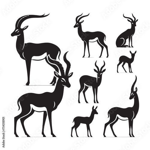 Graceful Gazelles: Vector Gazelle Silhouette Set for Elegant Wildlife Designs, Nature Illustrations, Gazelle black vector. © Wolfe 