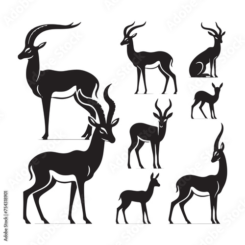 Graceful Gazelles: Vector Gazelle Silhouette Set for Elegant Wildlife Designs, Nature Illustrations, Gazelle black vector.