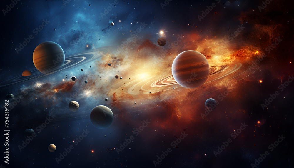 A Celestial Canvas of Wonders and Imagination planets and meteors somewhere in the milky way.