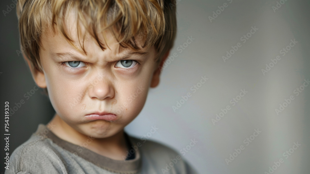 Young boy with an adorably stern frown, expressing childhood displeasure. Young boy with an adorably stern frown, expressing childhood displeasure.