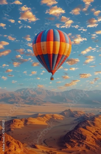 Hot Air Balloon Soaring Over Mountain Range © olegganko