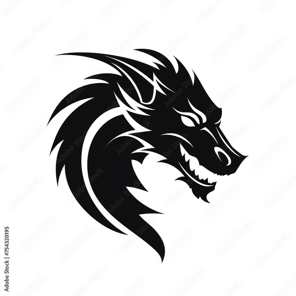 Fototapeta premium Dragon black icon on a white background in minimalism сreated with Generative Ai