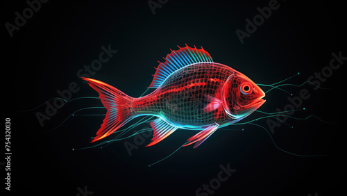 Vivid Digital Art: fish Snorting in Neon Color Illustration
