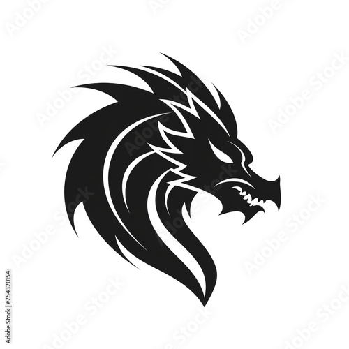 Dragon black icon on a white background in minimalism   reated with Generative Ai