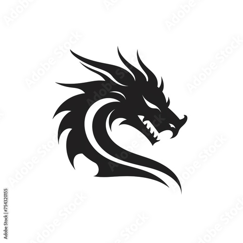 Dragon black icon on a white background in minimalism сreated with Generative Ai