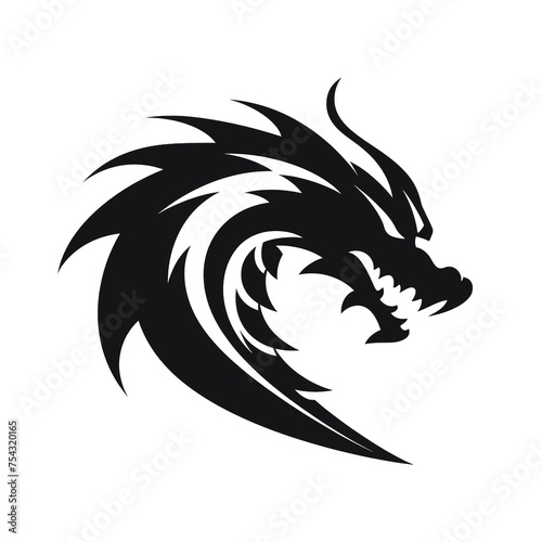 Dragon black icon on a white background in minimalism сreated with Generative Ai © Andrii Yablonskyi