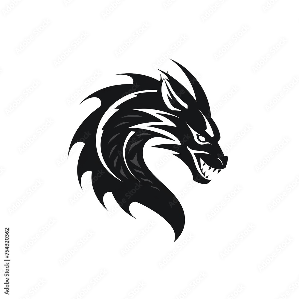 Dragon black icon on a white background in minimalism сreated with Generative Ai