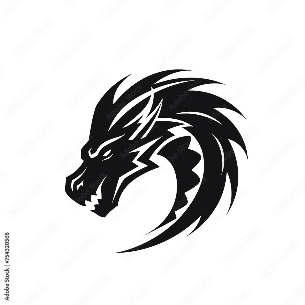 Obraz premium Dragon black icon on a white background in minimalism сreated with Generative Ai