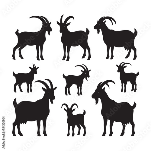 Mountain Majesty  Vector Goat Silhouette Collection for Nature Designs  Wildlife Illustrations  and Outdoor-themed Artwork.