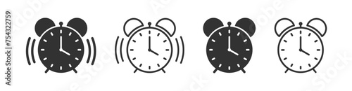 Alarm clock icon. Time to get up in the morning. Deadline hours. Alert bell sign. Reminder symbol.