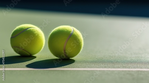 Generative AI, Close up tennis balls on the court, sport, recreation concept. © Atallahmohamed