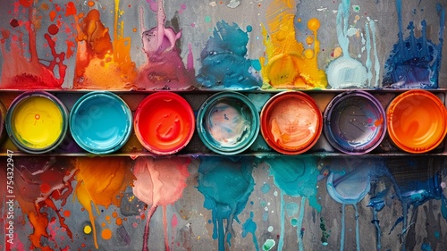 Close-up of vibrant watercolor paint pots reflecting an artistic and creative atmosphere