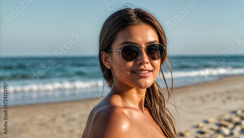 young woman in sunglasses on the beach © Cassia