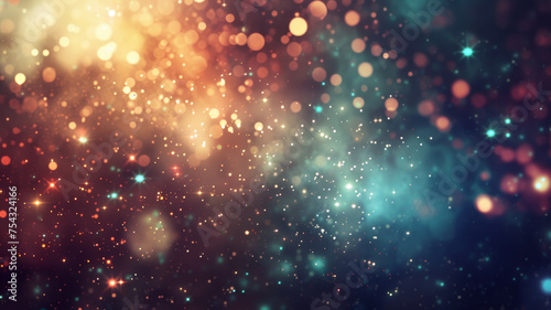Abstract bokeh lights with a festive  colorful sparkle suggesting celebration.