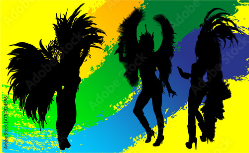 samba, baile, brasil, danza, carnaval, silueta, color, vector, pegatina, plumas, traje, ilustracion, angel, diablo	
