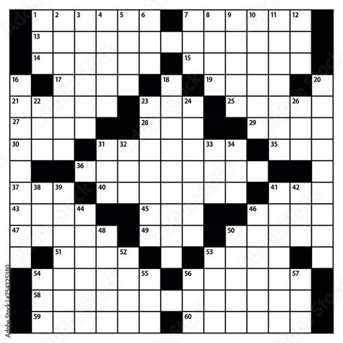 Square crossword puzzle vector  graphic. American-style crossword puzzle.15x15 Blank crossword grid.
