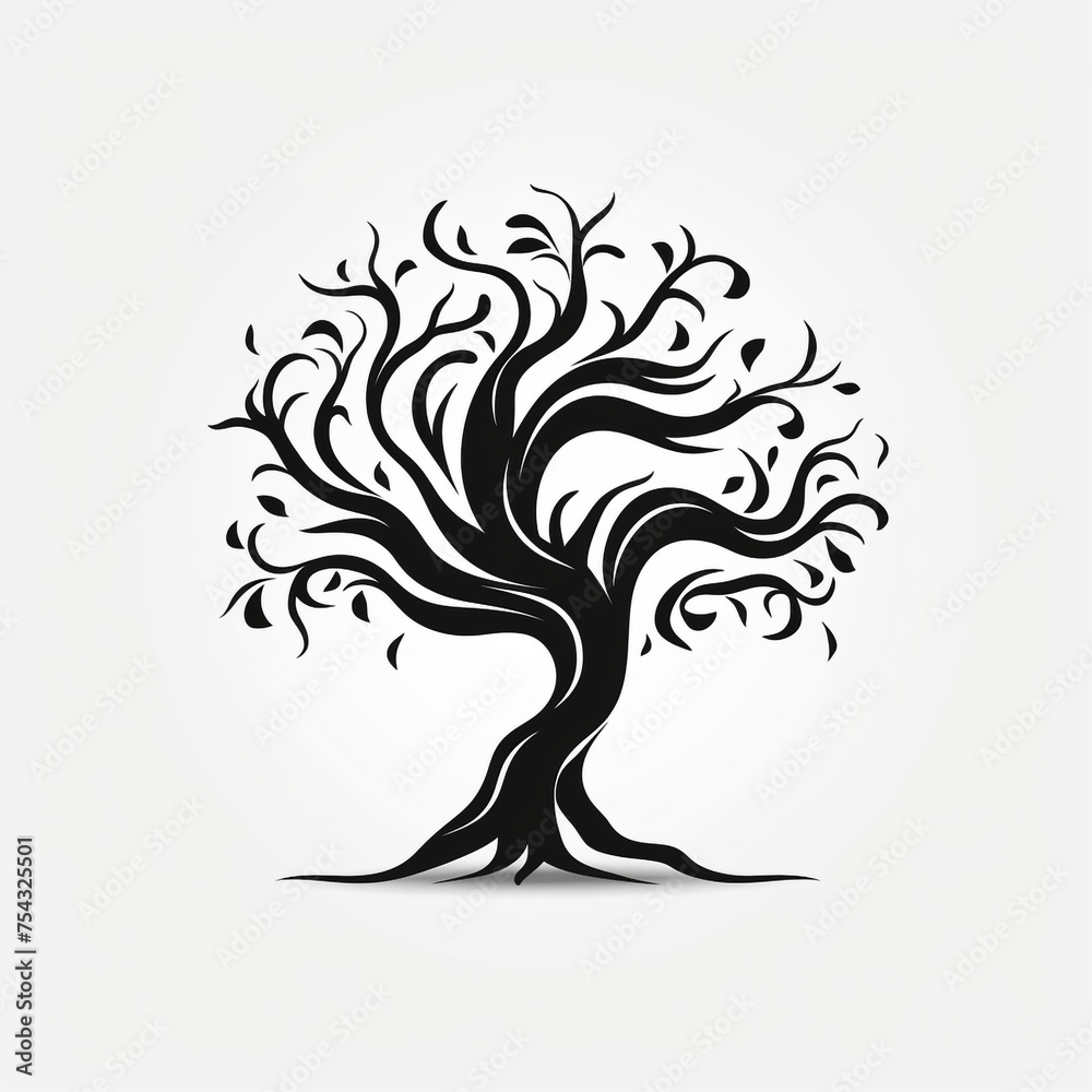 Fototapeta premium tree black icon on a white background in minimalism сreated with Generative Ai