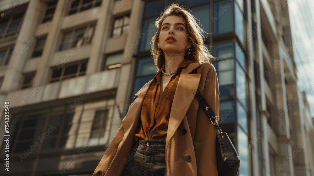 ashion photo featuring a model wearing an eco-friendly outfit made from recycled materials, walking confidently down a city street ashion photo featuring a model wearing an eco-friendly outfit made from recycled materials, walking confidently down a city street