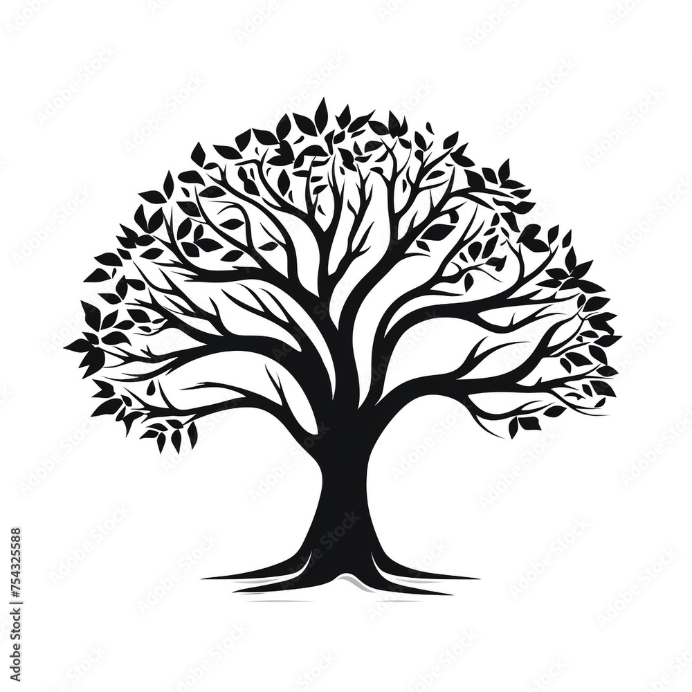Fototapeta premium tree black icon on a white background in minimalism сreated with Generative Ai
