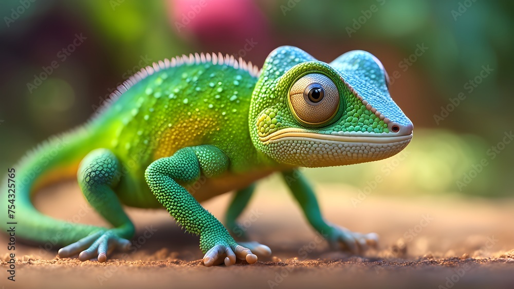 Cute Funny Cartoon Chameleon Art Animated Adorable Character