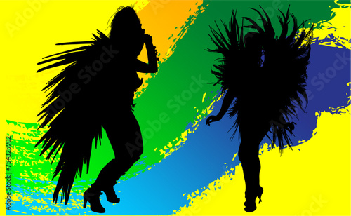 samba, baile, brasil, danza, carnaval, silueta, color, vector, pegatina, plumas, traje, ilustracion, angel, diablo	
