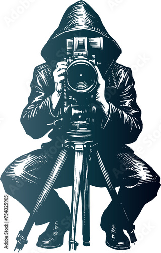 Photographer and Cemera man pencil sketch art silhouette style vector design