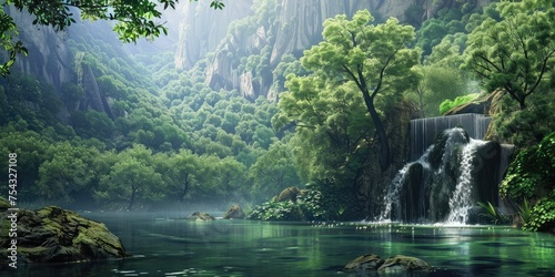 Serene river landscape with flowing water photo