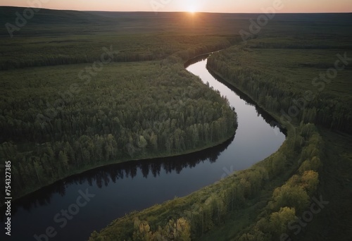 landscape with mountains  forest and a river in front. beautiful scenery