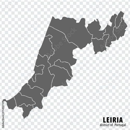 Map Leiria  District on transparent background. Leiria  District  map with  municipalities in gray for your web site design, logo, app, UI. Portugal. EPS10. photo