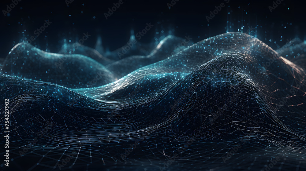 abstract image of waves and nets from the digital world - obrazy, fototapety, plakaty 