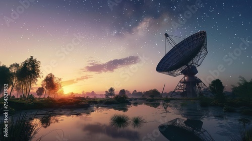 Satellite Dish with Background of Beautiful Evening Sky