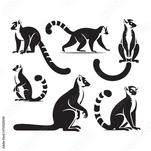 Jungle Jesters: Vector Lemur Silhouette Collection for Playful Wildlife Designs, Tropical Illustrations, and Rainforest-themed Artwork.