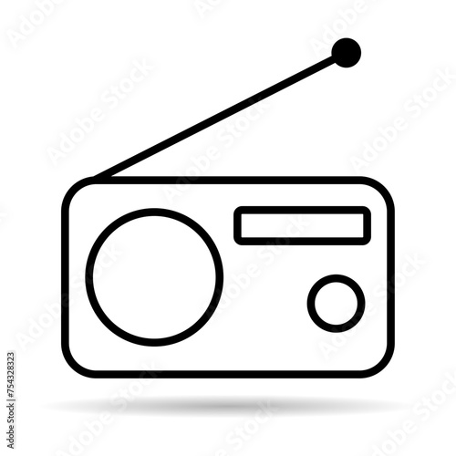 Retro radio station icon shadow, flat isolated music sound media button, web vector illustration