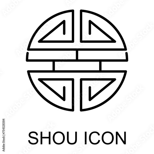 Traditional shou icon, spiritual isolated shu flat symbol, asian vector illustration