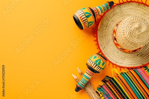 Maracas and Mexican Hats Background for Cinco de Mayo Celebration
