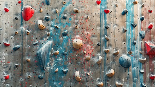 Abstract climbing wall texture with colorful holds offering a creative and engaging workout photo