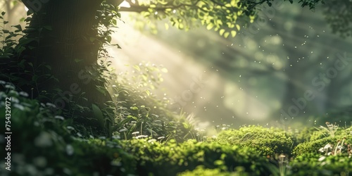 sunlight in a green forest