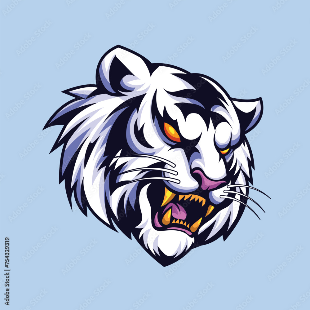 Illustration Head White Tiger Roar