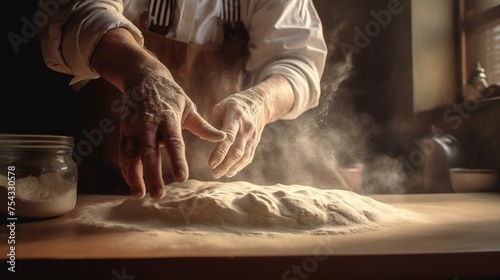 Generative AI, Hands of baker in restaurant or home kitchen, prepares ecologically natural pastries.or bread