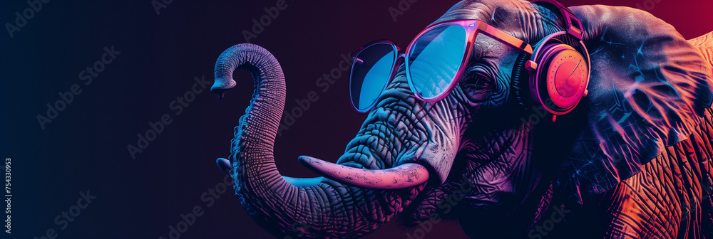 Elephant with Sunglasses and Headphones
