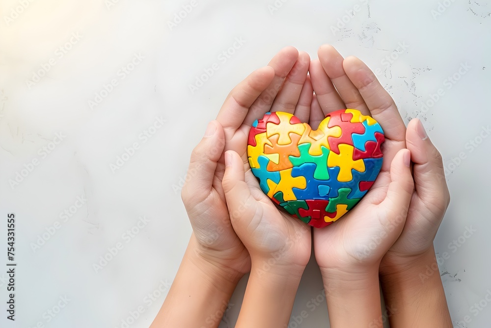 Autism Awareness Heart Puzzle Held in Childrens Hands, To promote autism awareness, acceptance, and support through a powerful and unique visual