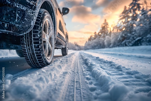 Tire Change in Winter Landscape, To convey the message that tire changes are not just for the winter, and the importance of proper road maintenance