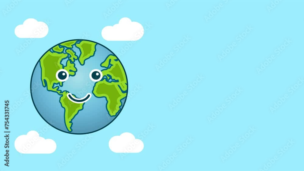 Animated Green Earth Looks Like Breathing on the blue background with clouds. Suitable to place on go green content and earth day event Animated Green Earth Looks Like Breathing on the blue background with clouds. Suitable to place on go green content and earth day event