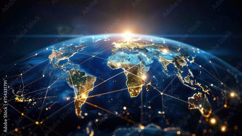 Technology network and earth,created with Generative AI tecnology.