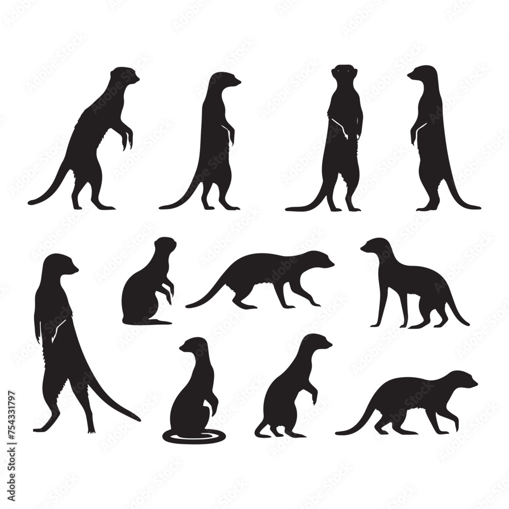 Desert Guardians: Vector Meerkat Silhouette Collection for Wildlife Designs, Safari Illustrations, and Savannah-themed Artwork. Desert Guardians: Vector Meerkat Silhouette Collection for Wildlife Designs, Safari Illustrations, and Savannah-themed Artwork.